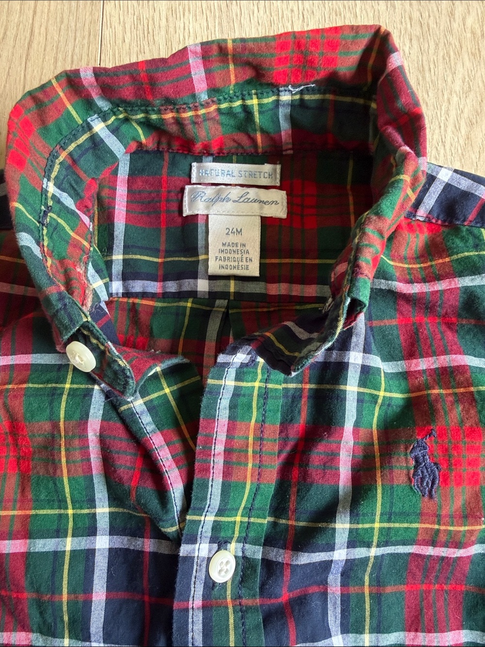 Ralph Lauren Boys Red, Green & Navy Plaid Tartan Button-Down Shirt 24 months - Picture 3 of 4